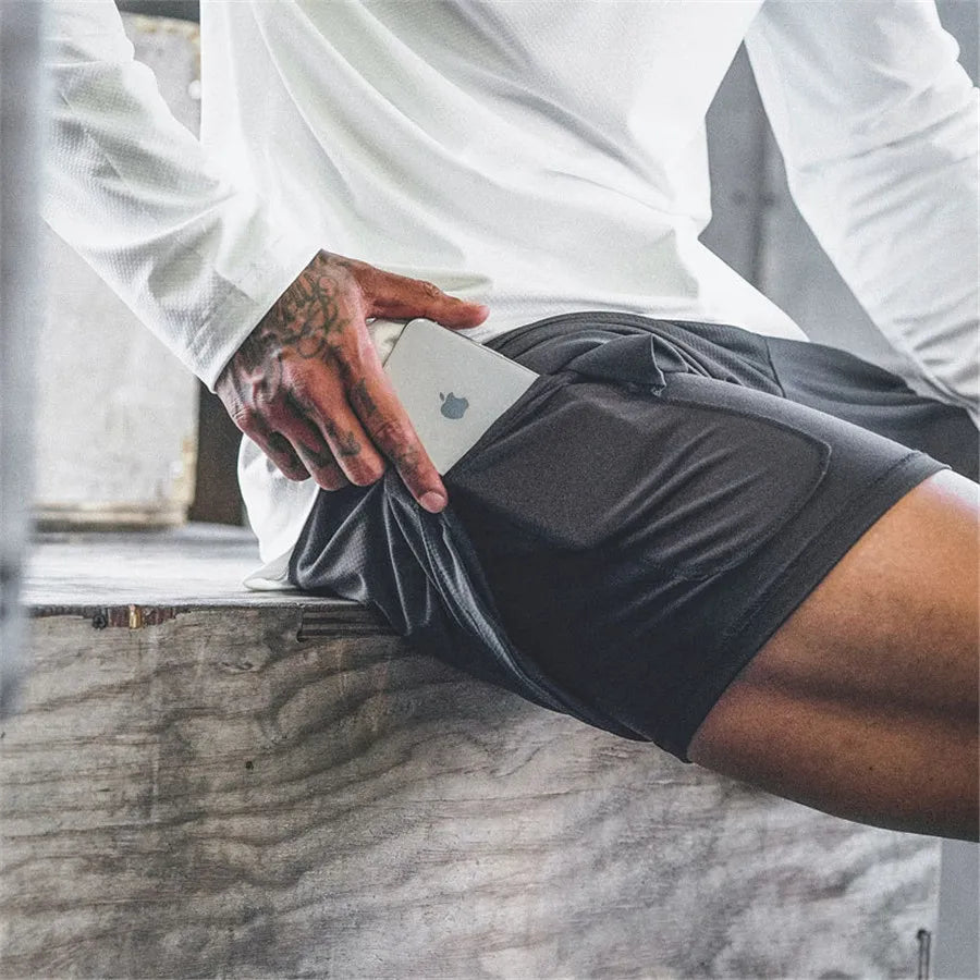 Men Sport Shorts Sportswear Double-deck Running Shorts 2 In 1 Beach Bottoms Summer Gym Fitness Training Jogging Short Pants Men