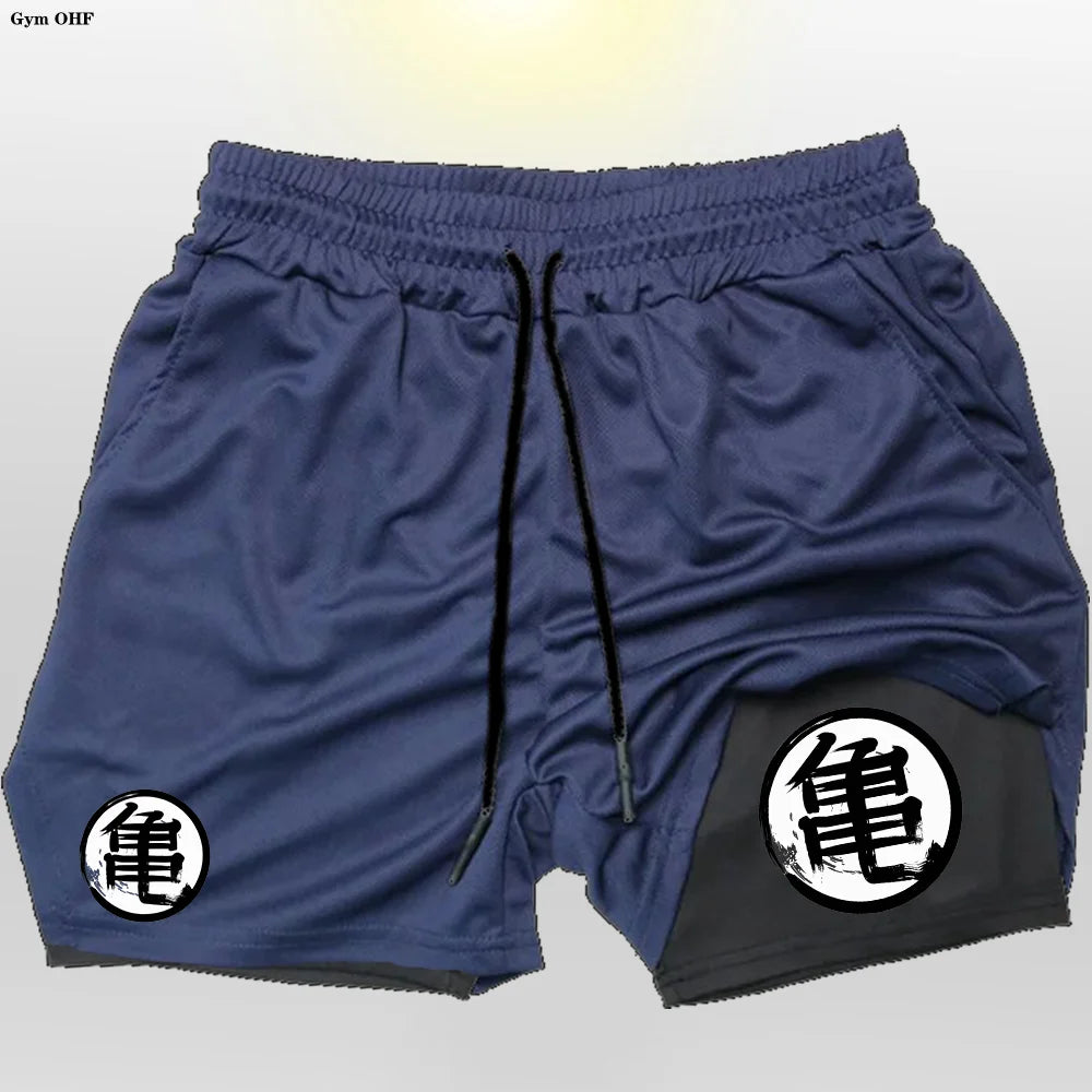 Goku Men Running Shorts 2 In 1 Double-Deck Sport Shorts Sportswear Gym Fitness Short Pant Training Jogging Bottom Men's Clothing