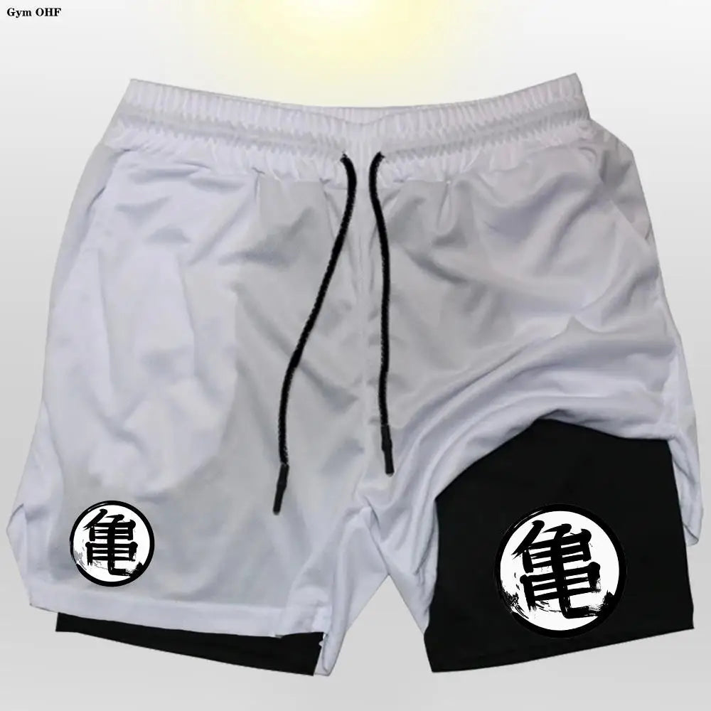Goku Men Running Shorts 2 In 1 Double-Deck Sport Shorts Sportswear Gym Fitness Short Pant Training Jogging Bottom Men's Clothing