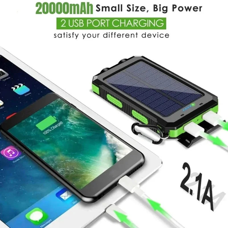 200000mAh Waterproof Outdoor Solar Power Bank Dual USB Travel Outdoor Solar Mobile Phone Charger Solar Powerbanks For Camping
