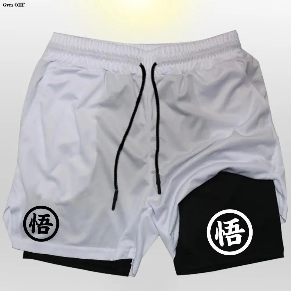 Goku Men Running Shorts 2 In 1 Double-Deck Sport Shorts Sportswear Gym Fitness Short Pant Training Jogging Bottom Men's Clothing