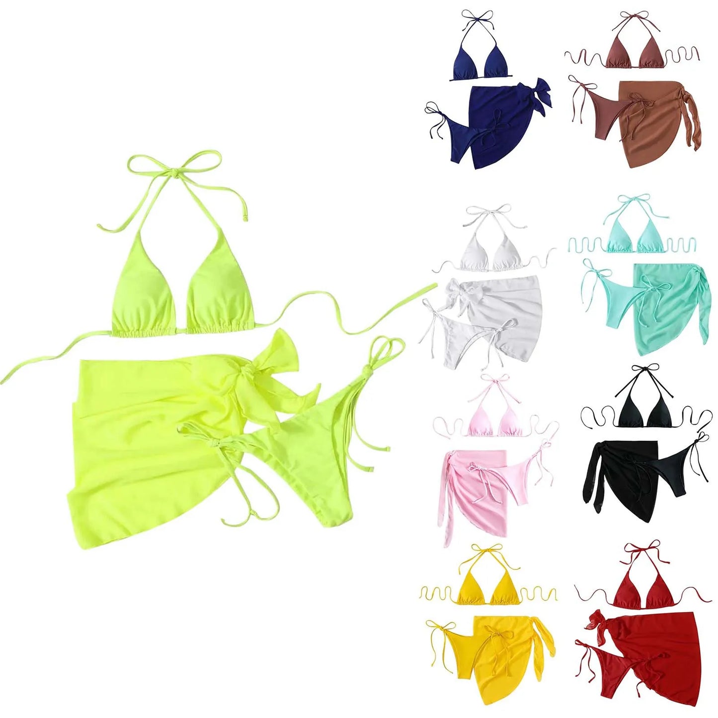White Print Push Up Swimsuits Women Push Up Bikinis Set 3 Piece 2024 Mujer Swimwear Mesh Skirts Kontted Bathing Suit Beachwear