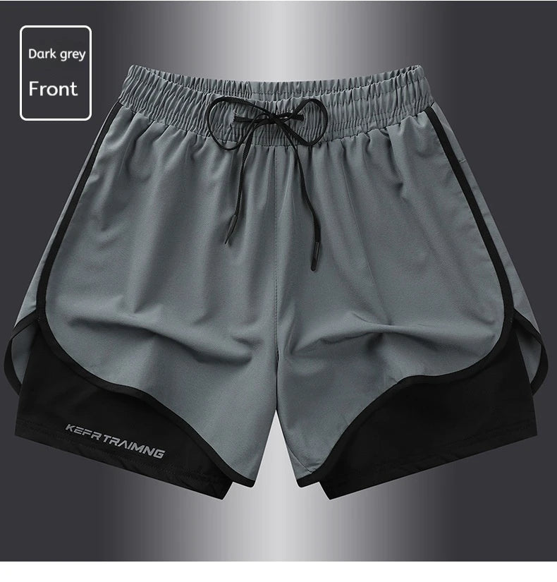 Men's Summer Hot-selling Anti-exposure Double-layer Sports Casual Shorts Running Fitness Three-quarter Pants
