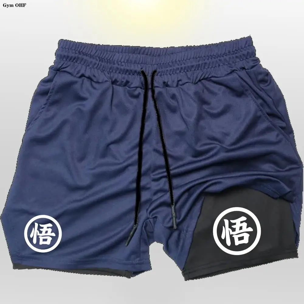 Goku Men Running Shorts 2 In 1 Double-Deck Sport Shorts Sportswear Gym Fitness Short Pant Training Jogging Bottom Men's Clothing