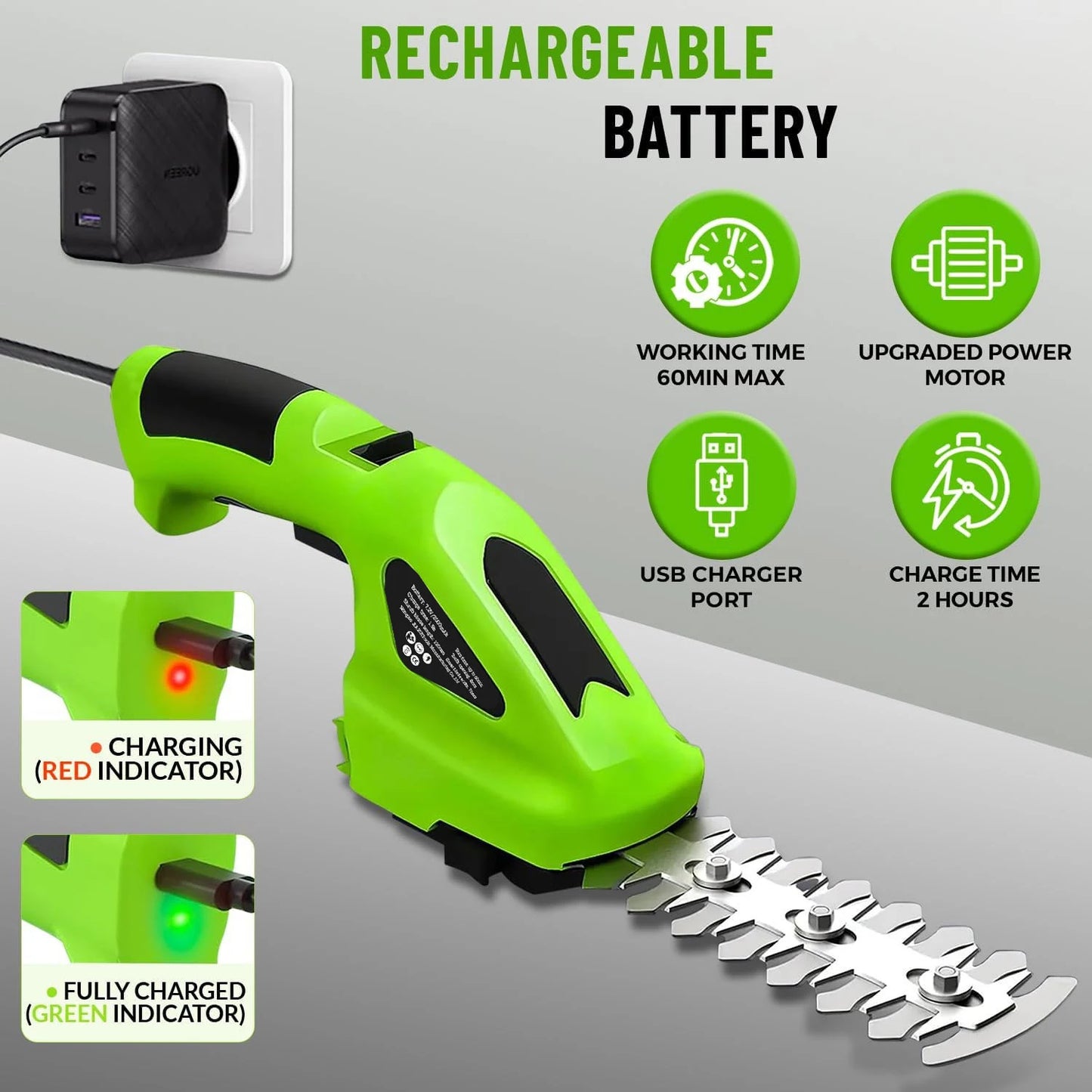 2 In 1 Cordless Electric Hedge Trimmer Rechargeable Handheld Household Lawn Shrub Weeding Pruning Mower Garden Tools