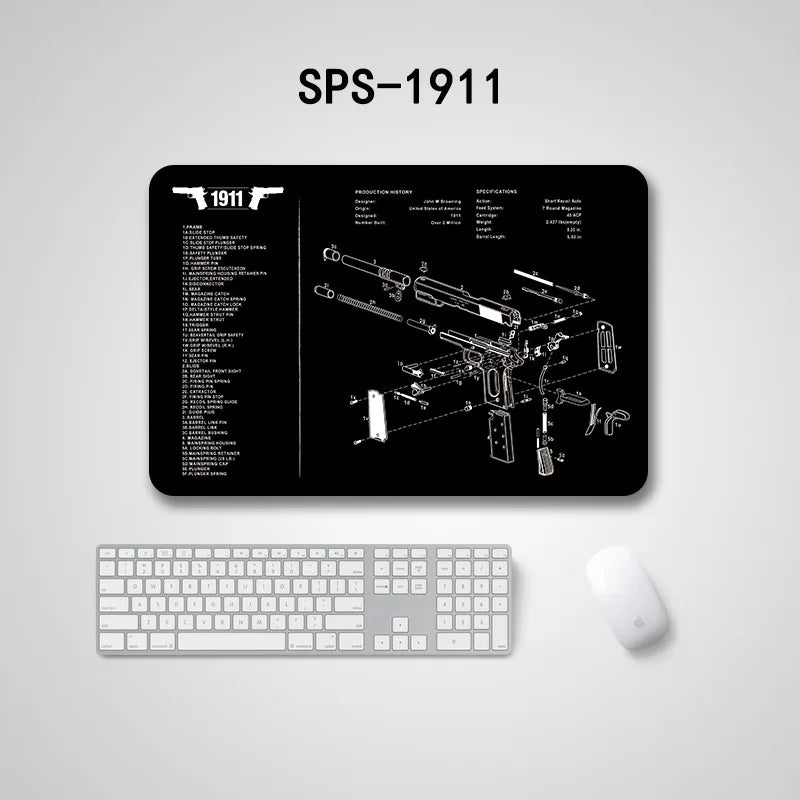 Gun Cleaning Mat Mouse Pad with Parts Diagram and Instructions Armorers Bench Mat Repair Build Tool for AR15 AK47 GL 1911