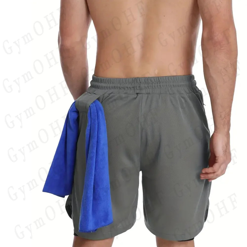 Goku Men Running Shorts 2 In 1 Double-Deck Sport Shorts Sportswear Gym Fitness Short Pant Training Jogging Bottom Men's Clothing