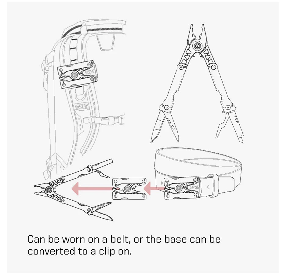 SOG Sync I & II Multitool Belt Buckle EDC Mini Multi Tool Gadgets for Men, Folding Pliers, Knife and 12 Survival Tools Kit Sets