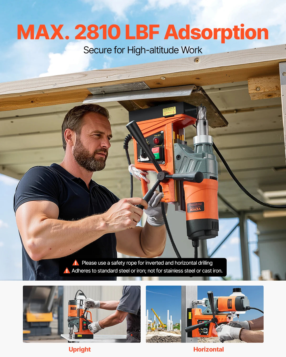 VEVOR Magnetic Drill 1450W Motor Boring Diameter 2810 lbf Portable Electric Mag Drill Press Variable Speed Drilling Machine