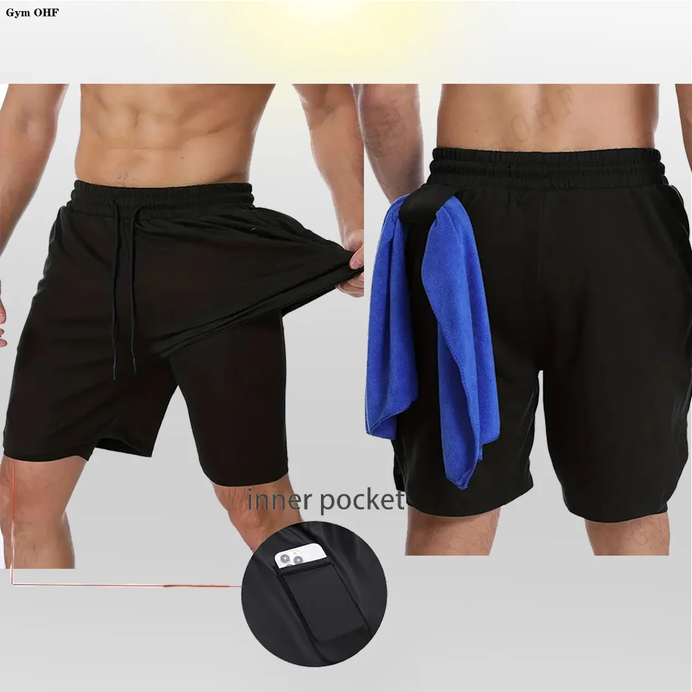 Goku Men Running Shorts 2 In 1 Double-Deck Sport Shorts Sportswear Gym Fitness Short Pant Training Jogging Bottom Men's Clothing