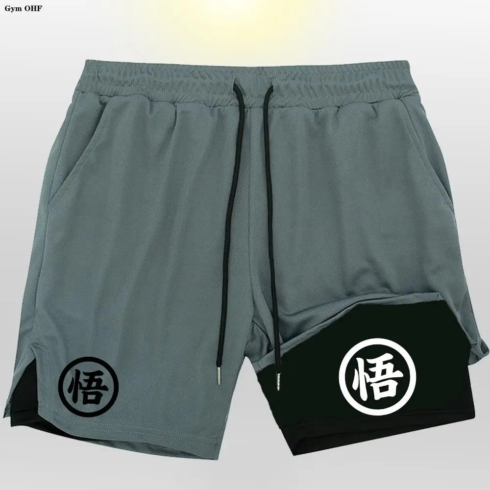 Goku Men Running Shorts 2 In 1 Double-Deck Sport Shorts Sportswear Gym Fitness Short Pant Training Jogging Bottom Men's Clothing