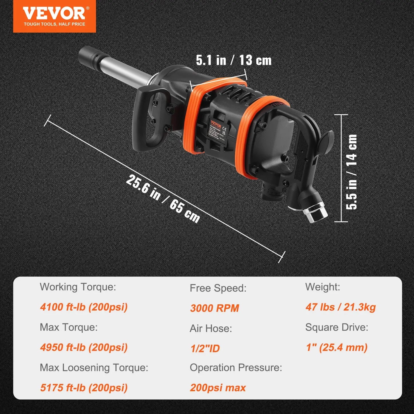 VEVOR 1 Inch Air Impact Wrench High Reverse Torque Outpu Pneumatic Impact Gun for Heavy Duty Repairs and Maintenance Car Tire