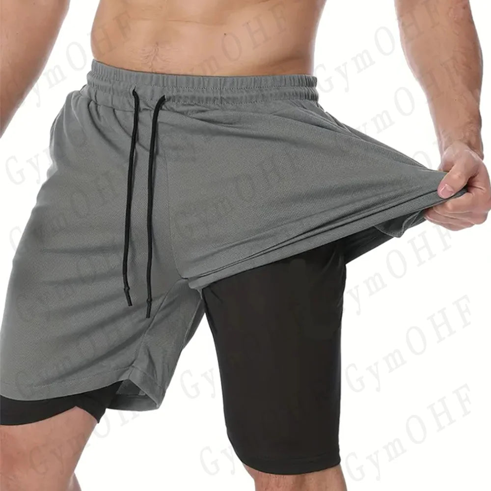 Goku Men Running Shorts 2 In 1 Double-Deck Sport Shorts Sportswear Gym Fitness Short Pant Training Jogging Bottom Men's Clothing