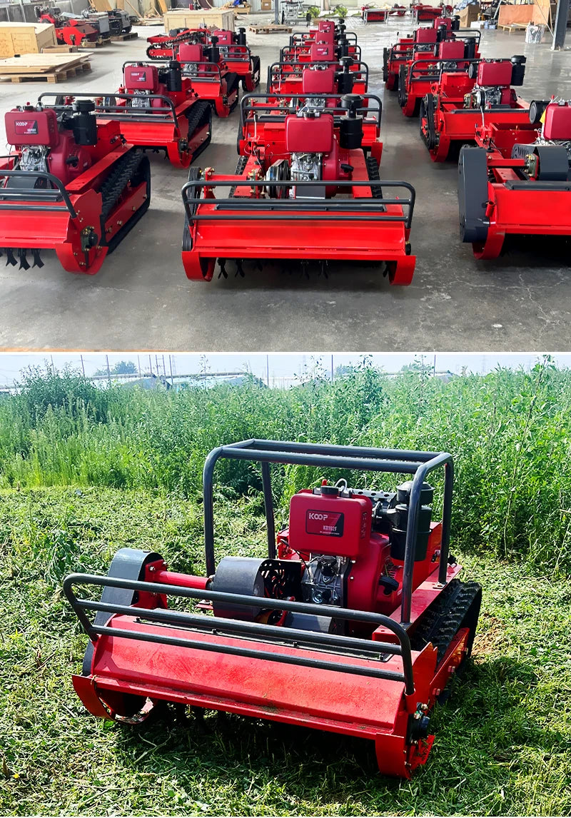Customized Cordless Yoke Remote Control Self-Propelled All-Terrain Crawler Mower for Efficient Garden Maintenance