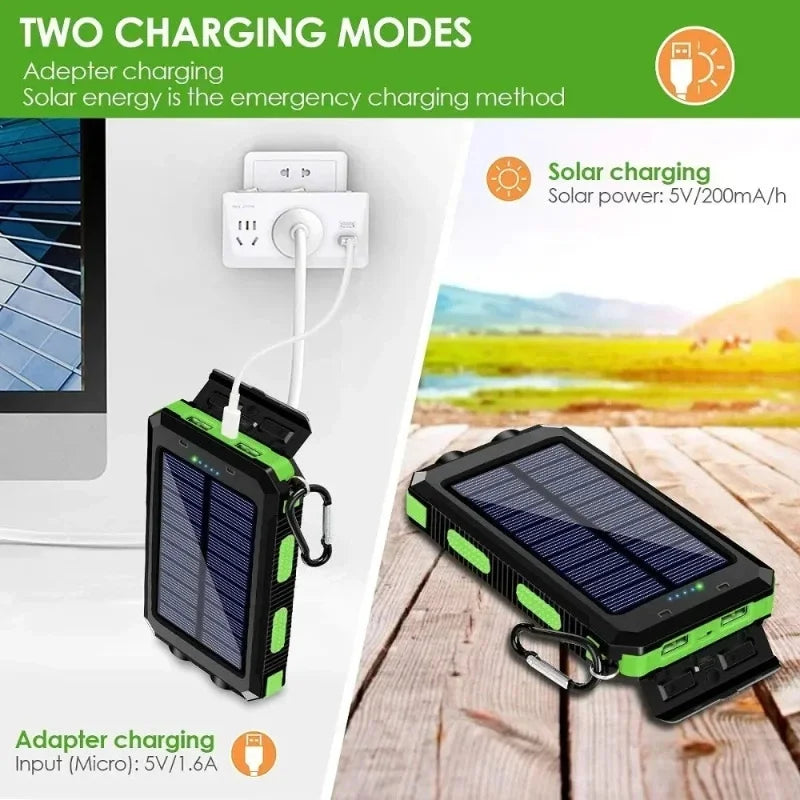 200000mAh Waterproof Outdoor Solar Power Bank Dual USB Travel Outdoor Solar Mobile Phone Charger Solar Powerbanks For Camping