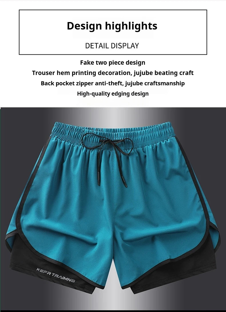 Men's Summer Hot-selling Anti-exposure Double-layer Sports Casual Shorts Running Fitness Three-quarter Pants