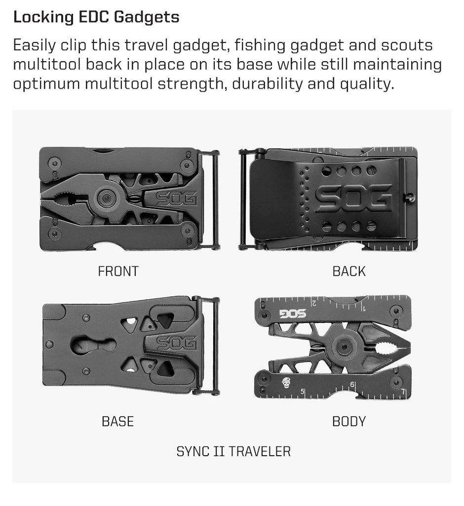SOG Sync I & II Multitool Belt Buckle EDC Mini Multi Tool Gadgets for Men, Folding Pliers, Knife and 12 Survival Tools Kit Sets