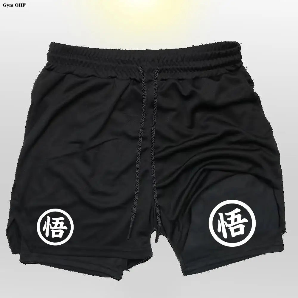 Goku Men Running Shorts 2 In 1 Double-Deck Sport Shorts Sportswear Gym Fitness Short Pant Training Jogging Bottom Men's Clothing
