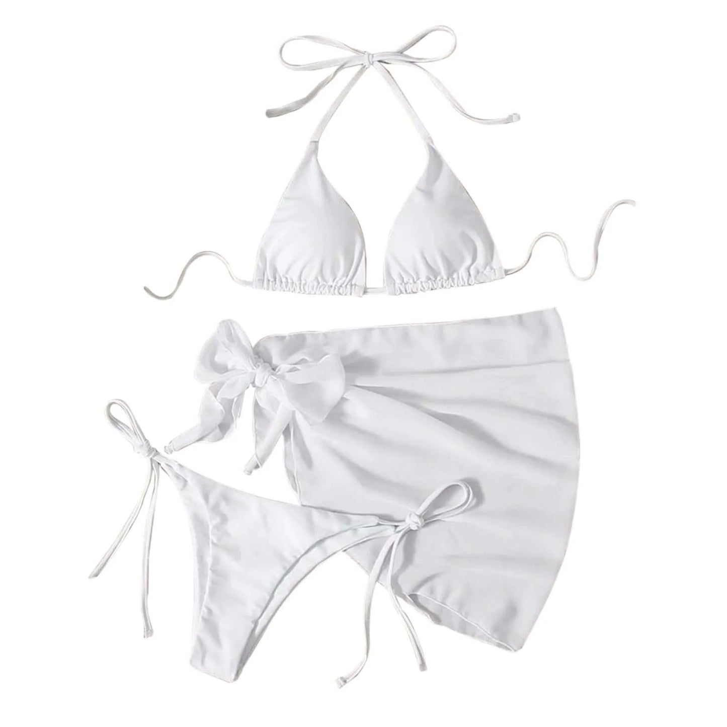 White Print Push Up Swimsuits Women Push Up Bikinis Set 3 Piece 2024 Mujer Swimwear Mesh Skirts Kontted Bathing Suit Beachwear