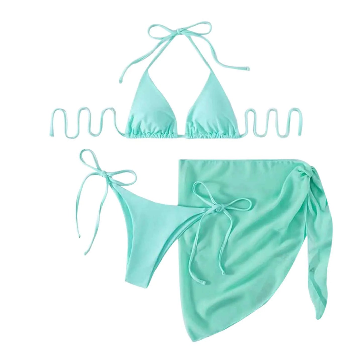 White Print Push Up Swimsuits Women Push Up Bikinis Set 3 Piece 2024 Mujer Swimwear Mesh Skirts Kontted Bathing Suit Beachwear