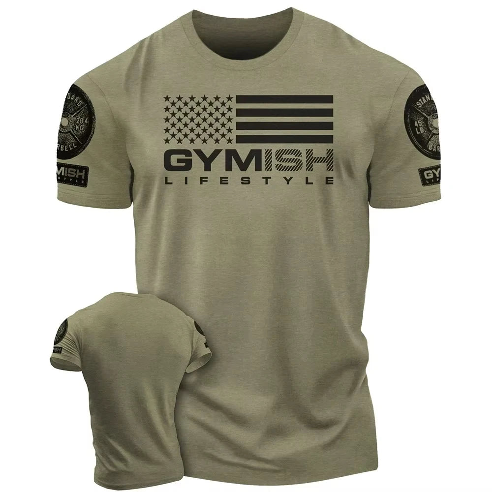 Men's Printed Summer T-shirt Comfortable plus size crew neck Fitness short sleeve top Men's crew neck casual sports T-shirt
