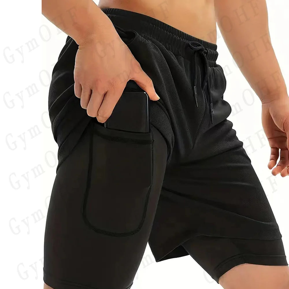 Goku Men Running Shorts 2 In 1 Double-Deck Sport Shorts Sportswear Gym Fitness Short Pant Training Jogging Bottom Men's Clothing
