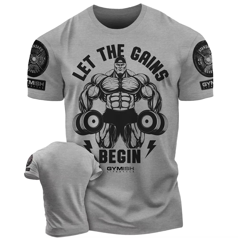 Men's Printed Summer T-shirt Comfortable plus size crew neck Fitness short sleeve top Men's crew neck casual sports T-shirt