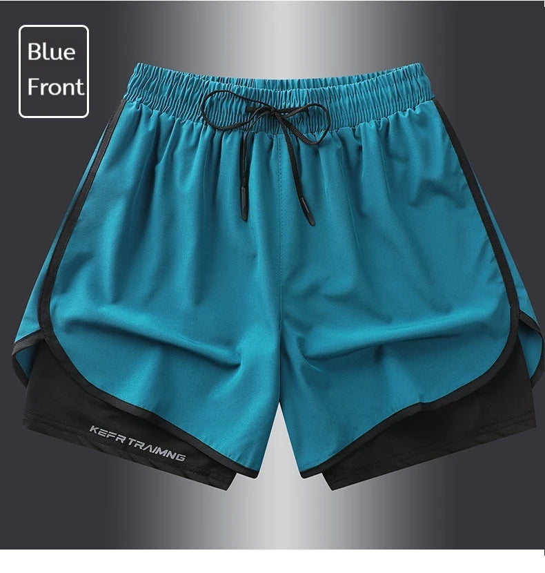 Men's Summer Hot-selling Anti-exposure Double-layer Sports Casual Shorts Running Fitness Three-quarter Pants