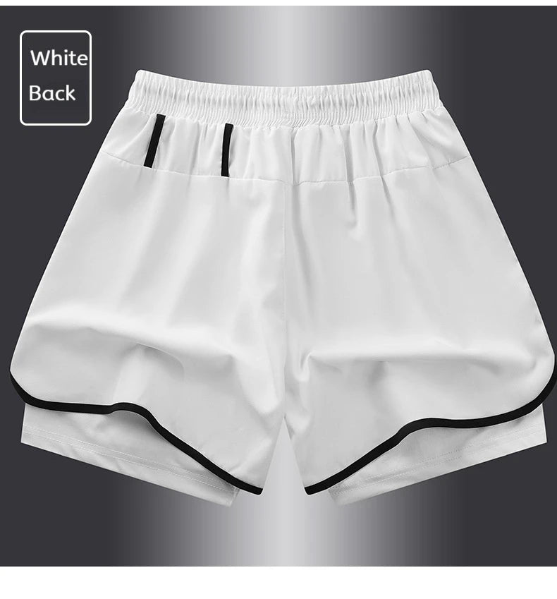 Men's Summer Hot-selling Anti-exposure Double-layer Sports Casual Shorts Running Fitness Three-quarter Pants