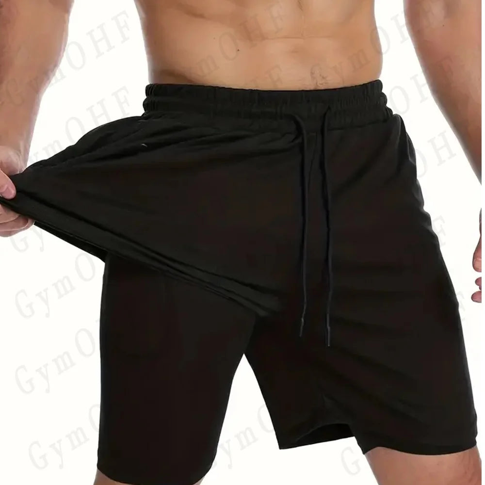 Goku Men Running Shorts 2 In 1 Double-Deck Sport Shorts Sportswear Gym Fitness Short Pant Training Jogging Bottom Men's Clothing