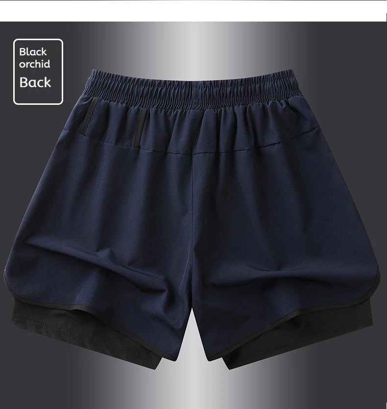 Men's Summer Hot-selling Anti-exposure Double-layer Sports Casual Shorts Running Fitness Three-quarter Pants
