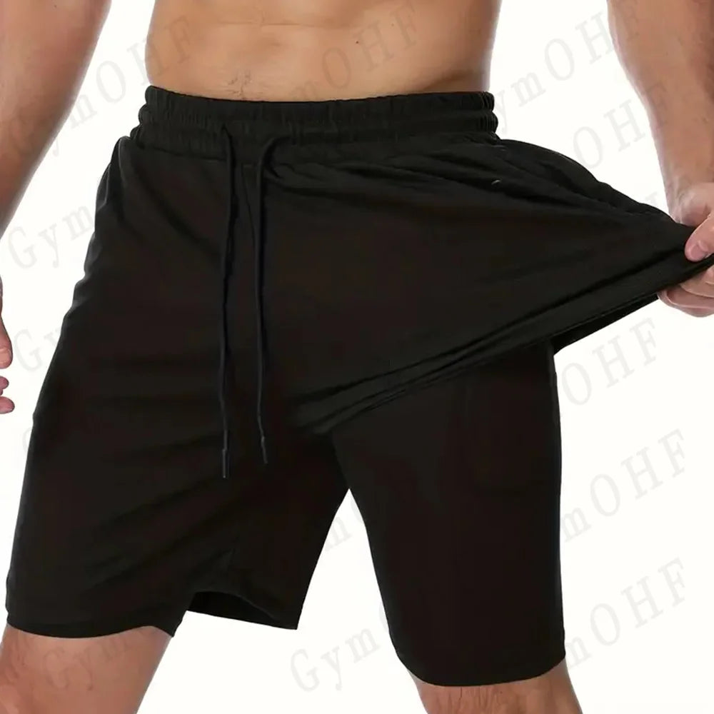 Goku Men Running Shorts 2 In 1 Double-Deck Sport Shorts Sportswear Gym Fitness Short Pant Training Jogging Bottom Men's Clothing