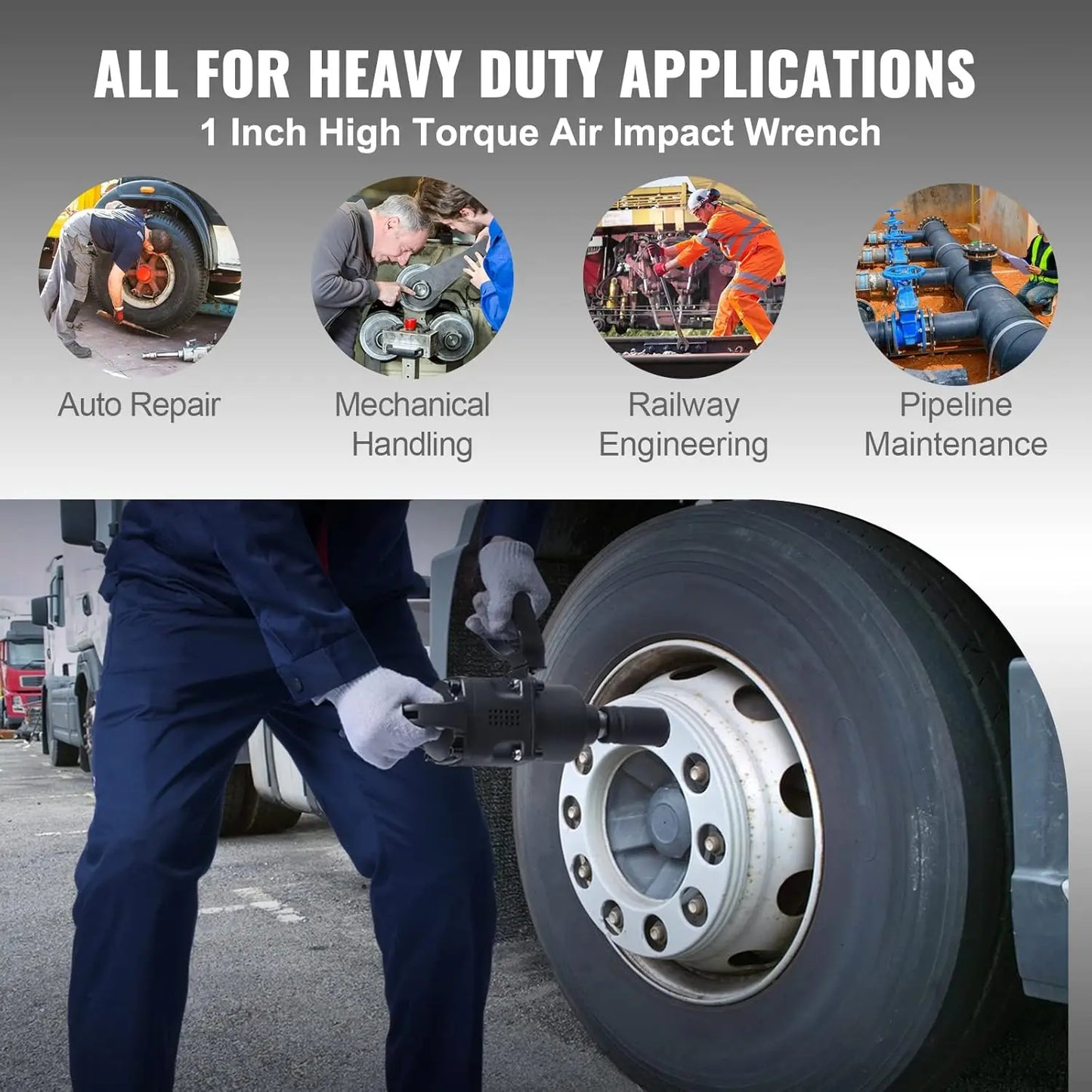 1 Inch Air Impact Wrench, Up to 2730 ft-lbs Reverse Torque Output 1" Pneumatic Impact Gun Lightweight w/ 2 Handles