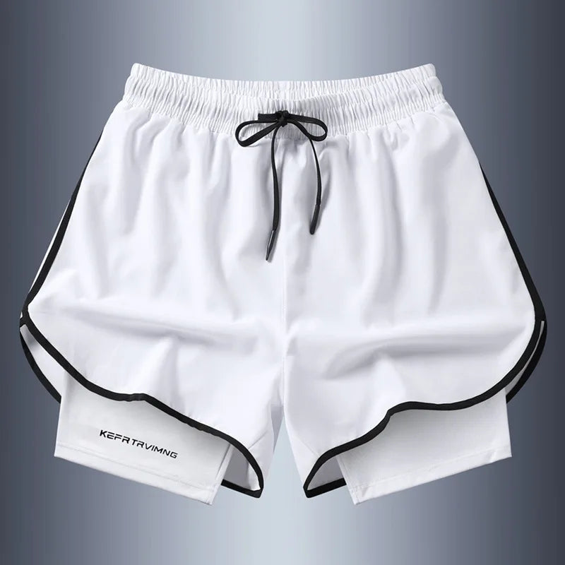 Men's Summer Hot-selling Anti-exposure Double-layer Sports Casual Shorts Running Fitness Three-quarter Pants