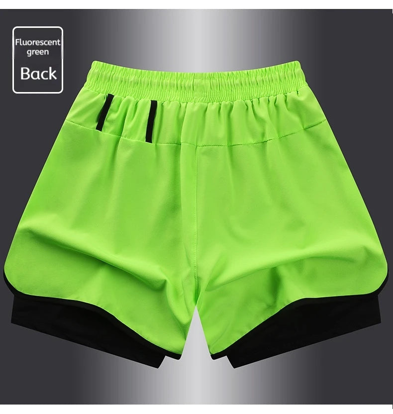 Men's Summer Hot-selling Anti-exposure Double-layer Sports Casual Shorts Running Fitness Three-quarter Pants
