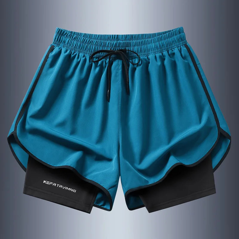 Men's Summer Hot-selling Anti-exposure Double-layer Sports Casual Shorts Running Fitness Three-quarter Pants