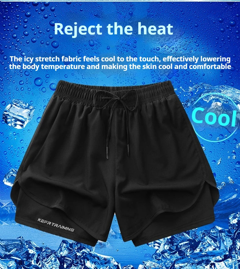 Men's Summer Hot-selling Anti-exposure Double-layer Sports Casual Shorts Running Fitness Three-quarter Pants