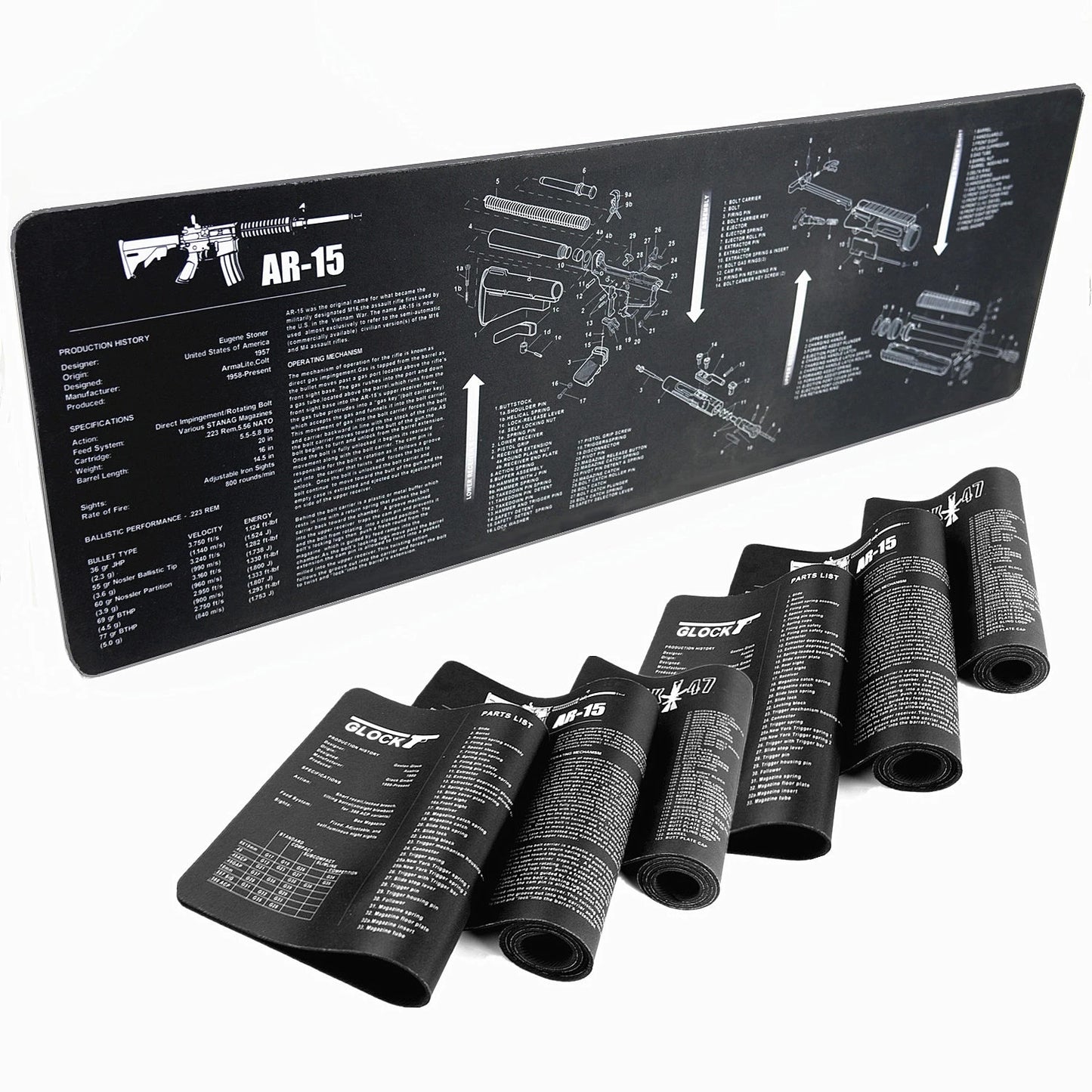 Gun Cleaning Mat Mouse Pad with Parts Diagram and Instructions Armorers Bench Mat Repair Build Tool for AR15 AK47 GL 1911