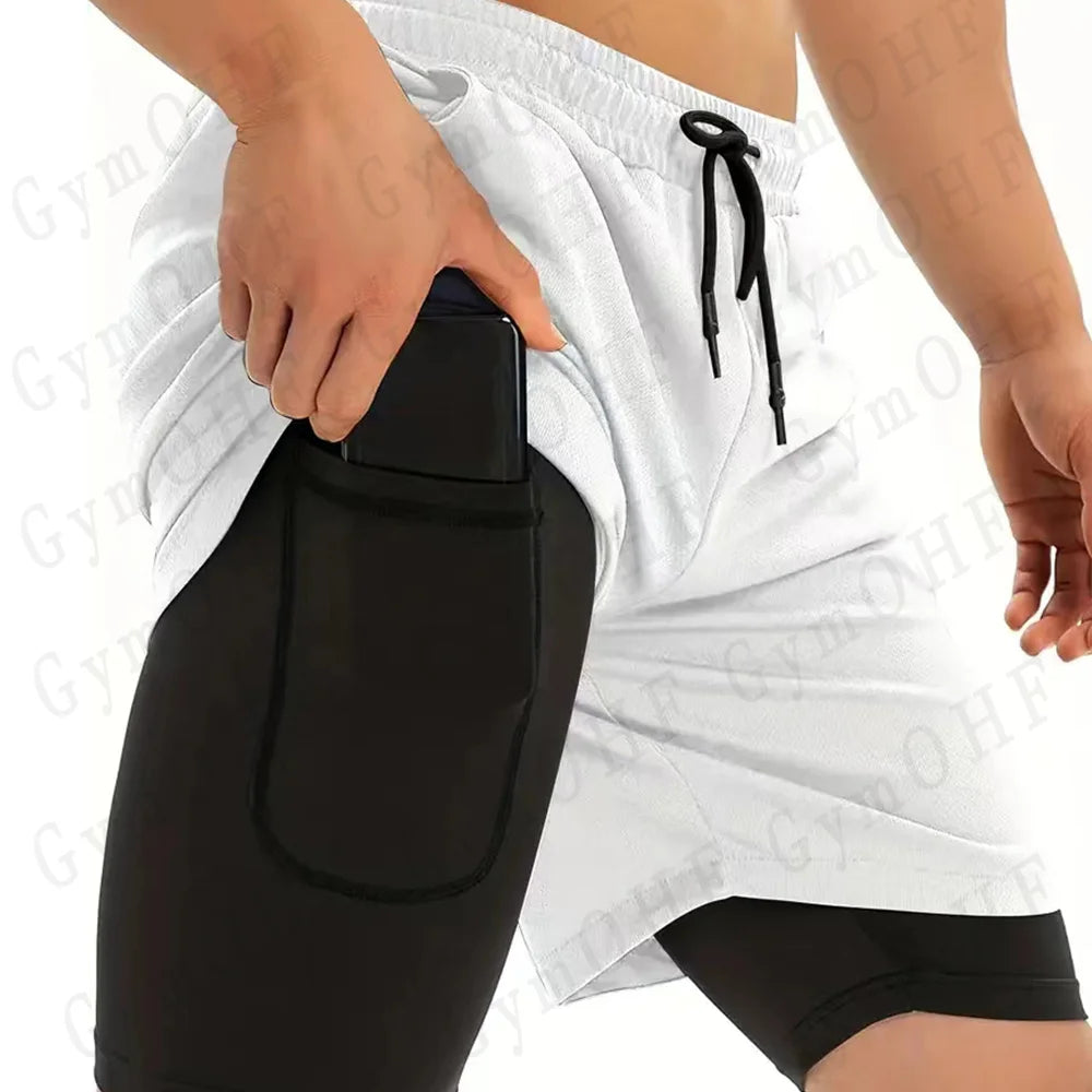 Goku Men Running Shorts 2 In 1 Double-Deck Sport Shorts Sportswear Gym Fitness Short Pant Training Jogging Bottom Men's Clothing