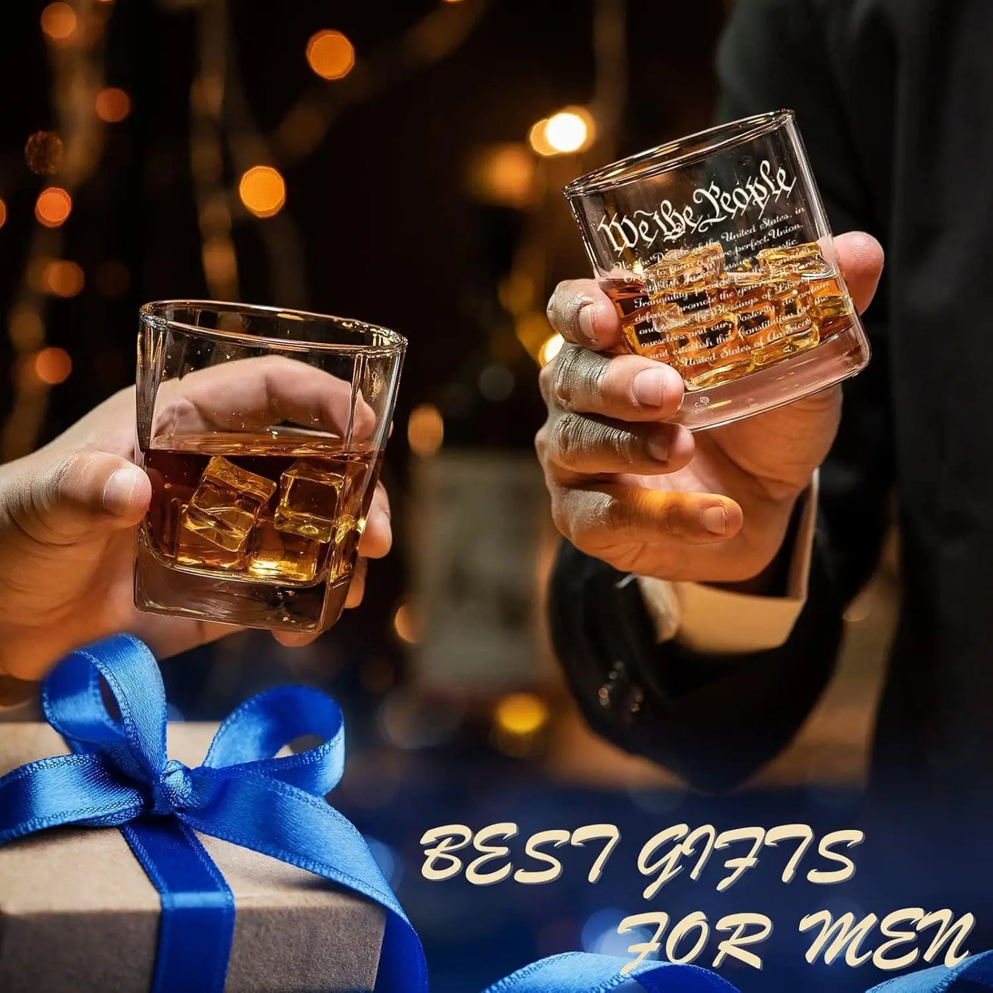 Whiskey Decanter Engraved We The People American Flag, 750ml Whiskey Decanter Set with 2 Glasses, Liquor Scotch Bourbon Present
