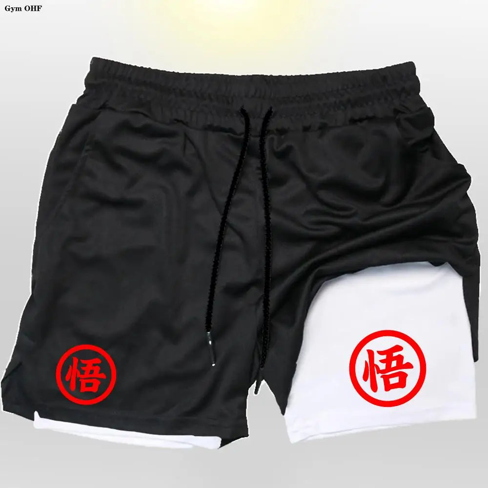 Goku Men Running Shorts 2 In 1 Double-Deck Sport Shorts Sportswear Gym Fitness Short Pant Training Jogging Bottom Men's Clothing