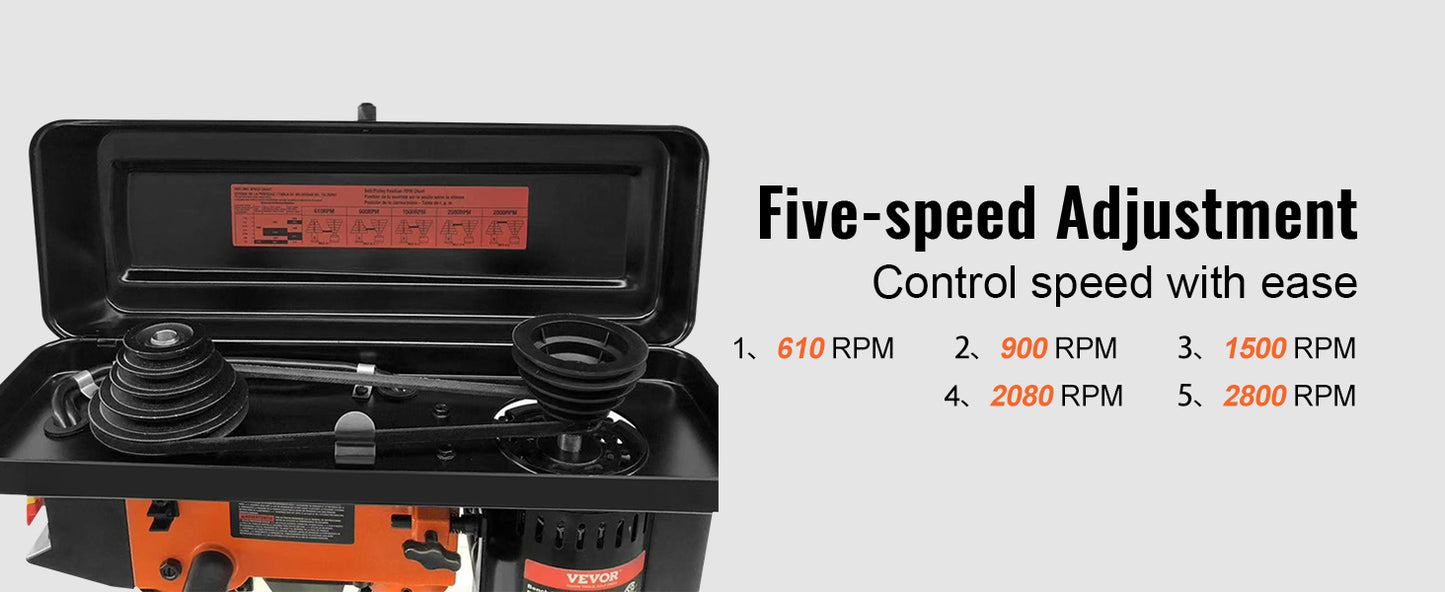 VEVOR Tabletop Drill Press 3.2 Amp 120V 5-Speed Settings 10'' Swing, Comes with Laser Pointer & Illumination Light for Wood Work