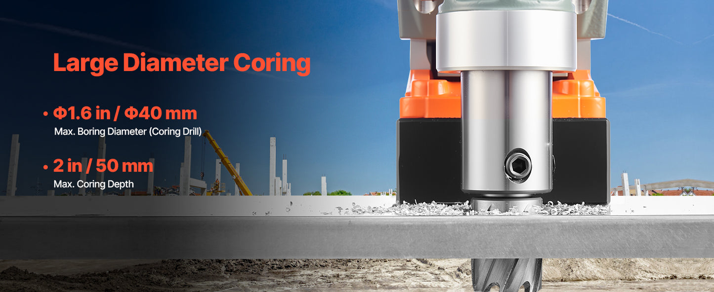 VEVOR Magnetic Drill 1450W Motor Boring Diameter 2810 lbf Portable Electric Mag Drill Press Variable Speed Drilling Machine