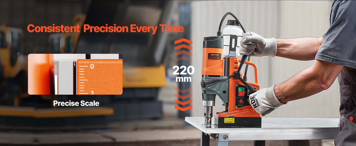 VEVOR Magnetic Drill 1450W Motor Boring Diameter 2810 lbf Portable Electric Mag Drill Press Variable Speed Drilling Machine