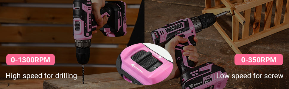 Power Drill Cordless: DEKO Pink Cordless Drill 20V Electric Power Drill Set Tool for Women