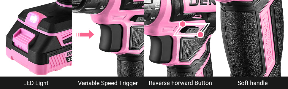 Power Drill Cordless: DEKO Pink Cordless Drill 20V Electric Power Drill Set Tool for Women