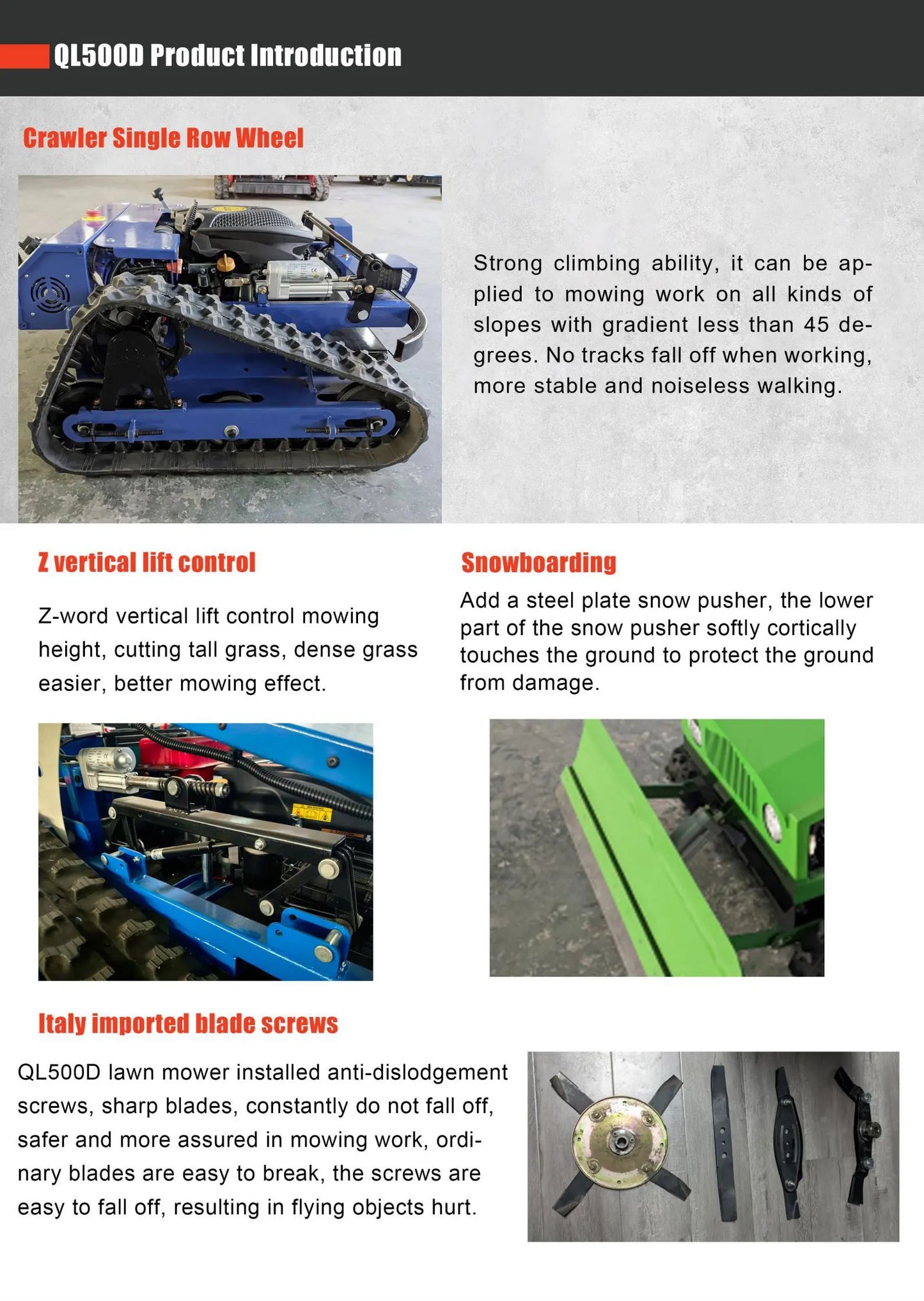 Customized remote control self-propelled four wheel drive crawler lawn mower for orchard home garden mowing