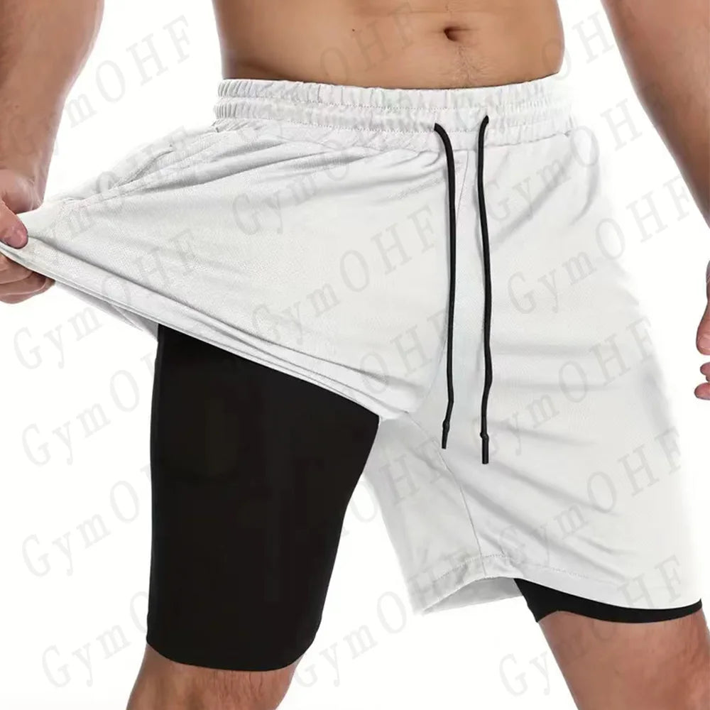 Goku Men Running Shorts 2 In 1 Double-Deck Sport Shorts Sportswear Gym Fitness Short Pant Training Jogging Bottom Men's Clothing