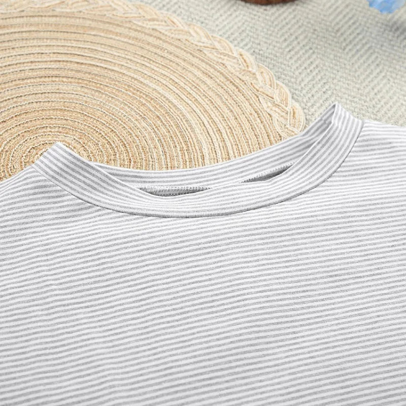 Women's Stripe Pajamas Set Short Sleeve T-Shirt And Shorts Sleepwear 2 Piece Set For Women Home Casual Loose Round Neck Pajamas