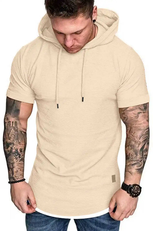 New summer hooded T-shirt men's solid color men's short sleeve T-shirt hoodie